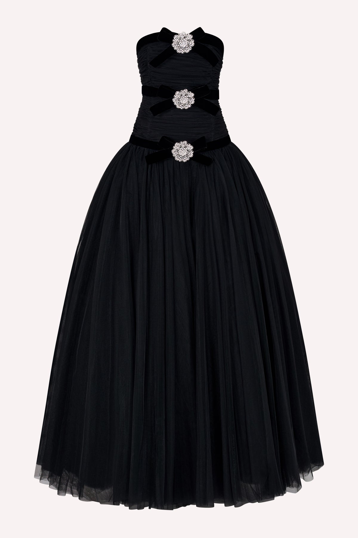 Three Bow Dress - Black/Velvet