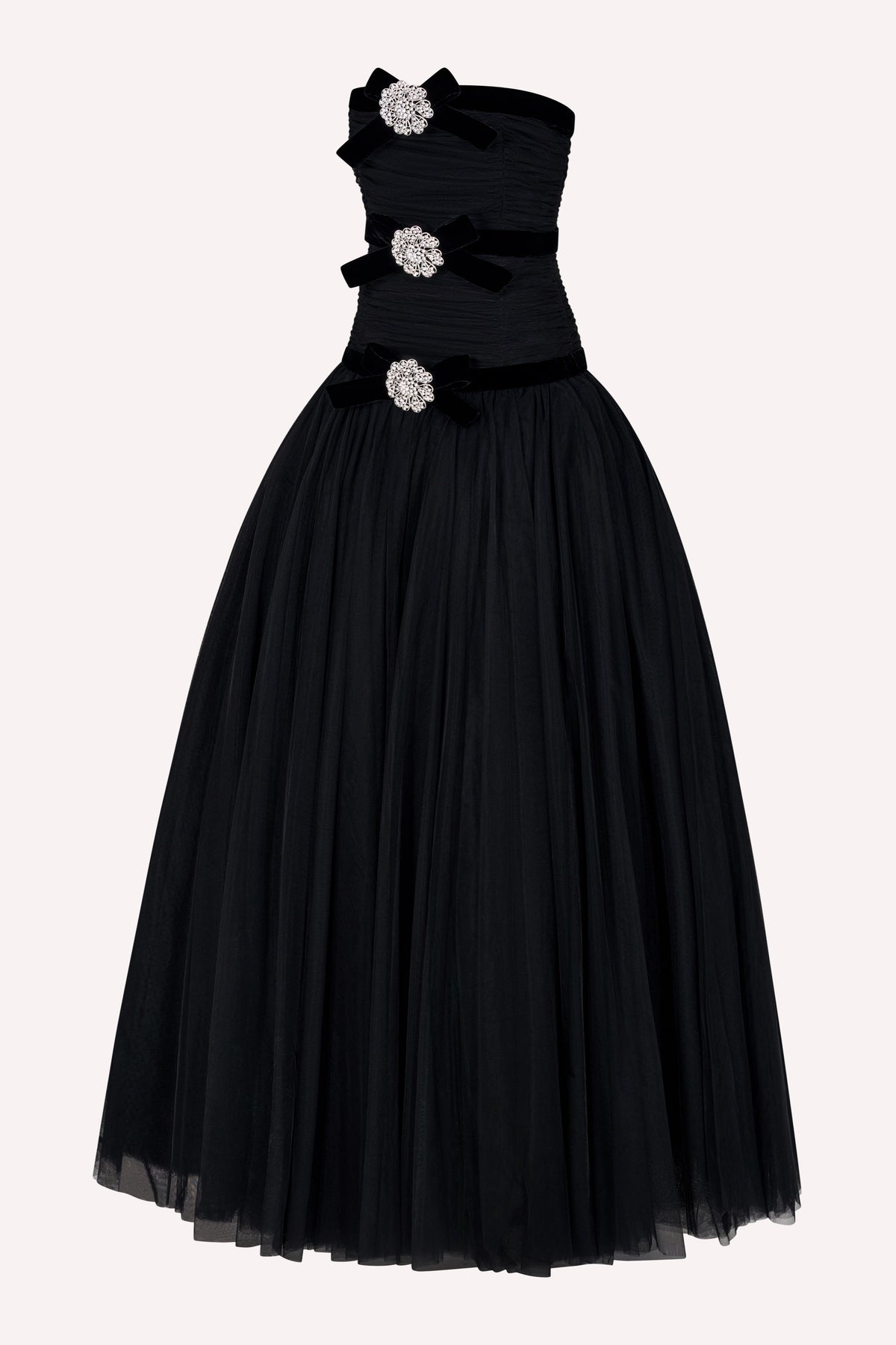 Three Bow Dress - Black/Velvet