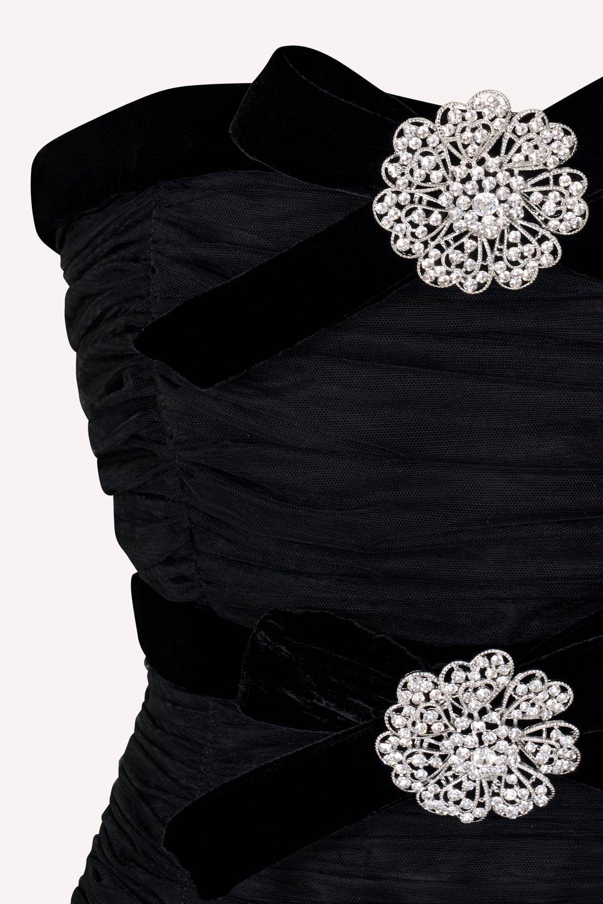 Three Bow Dress - Black/Velvet