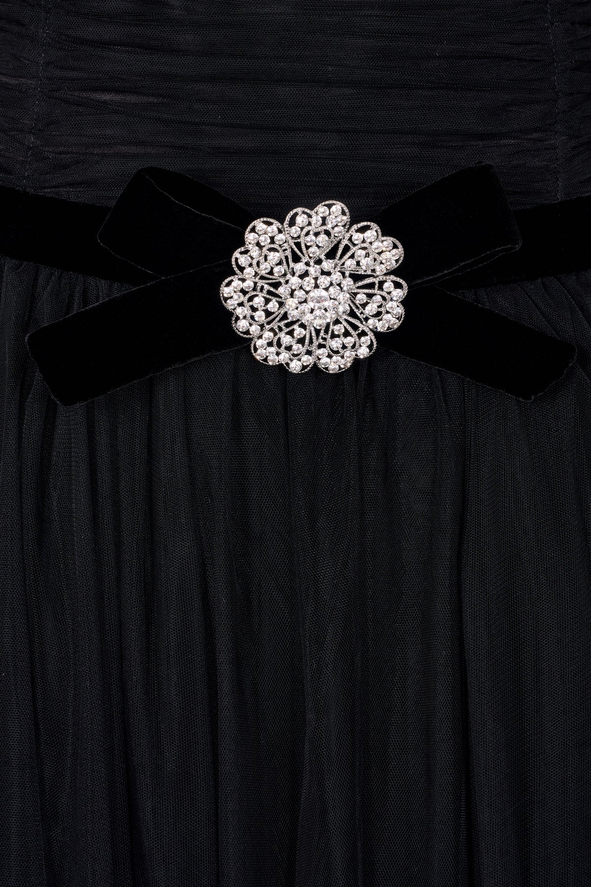 Three Bow Dress - Black/Velvet