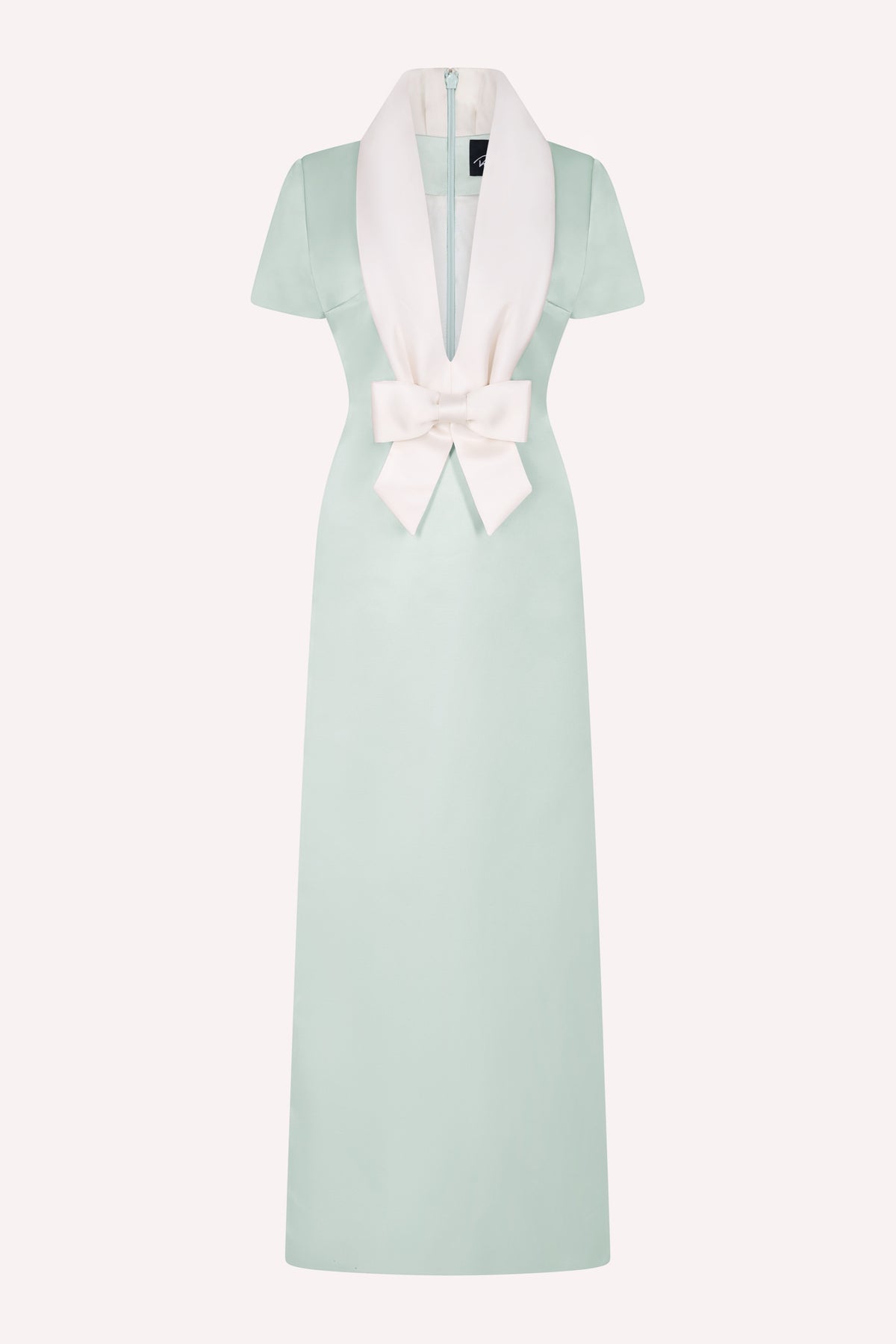 Runway Bow Dress Long Mint Satin