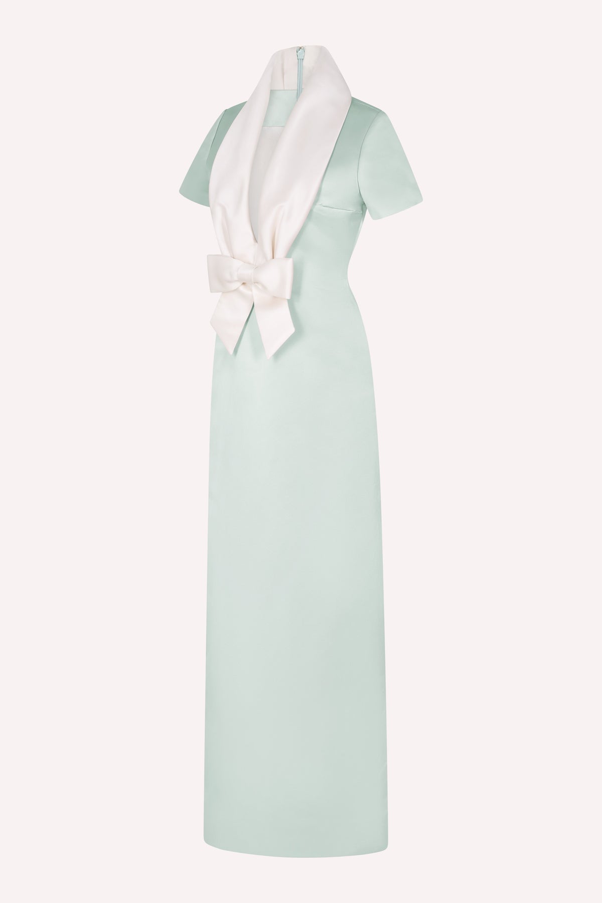 Runway Bow Dress Long Mint Satin