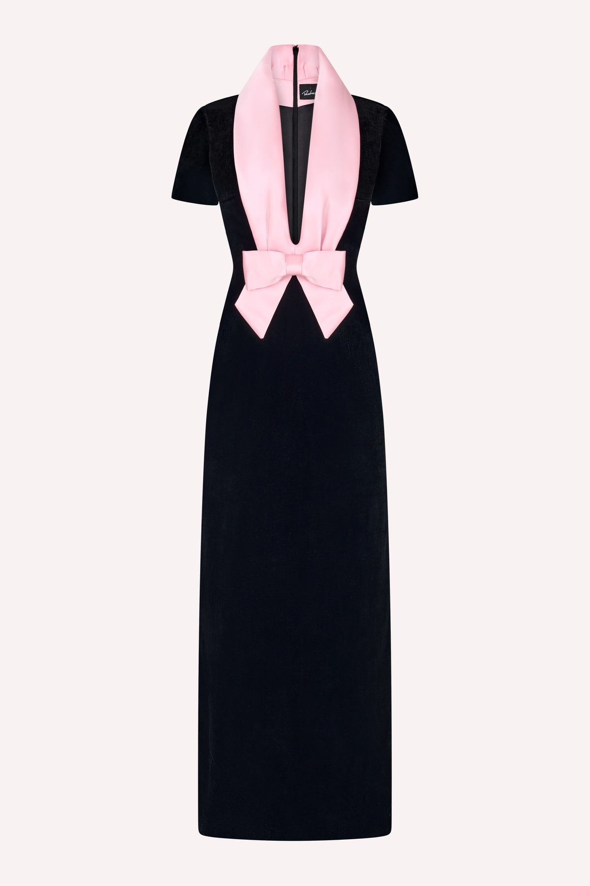 Runway Bow Dress Long Velvet Black/Pink