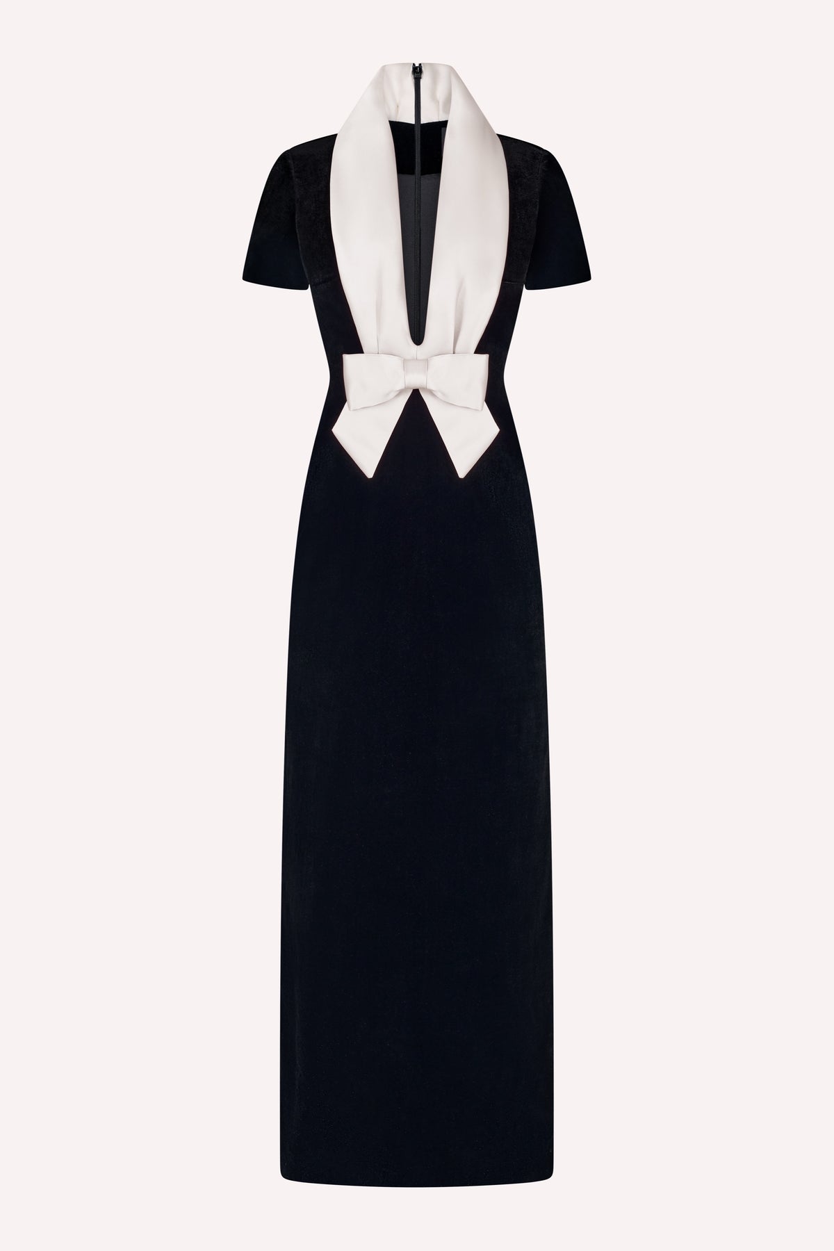 Runway Bow Dress Long Velvet Black/Ivory