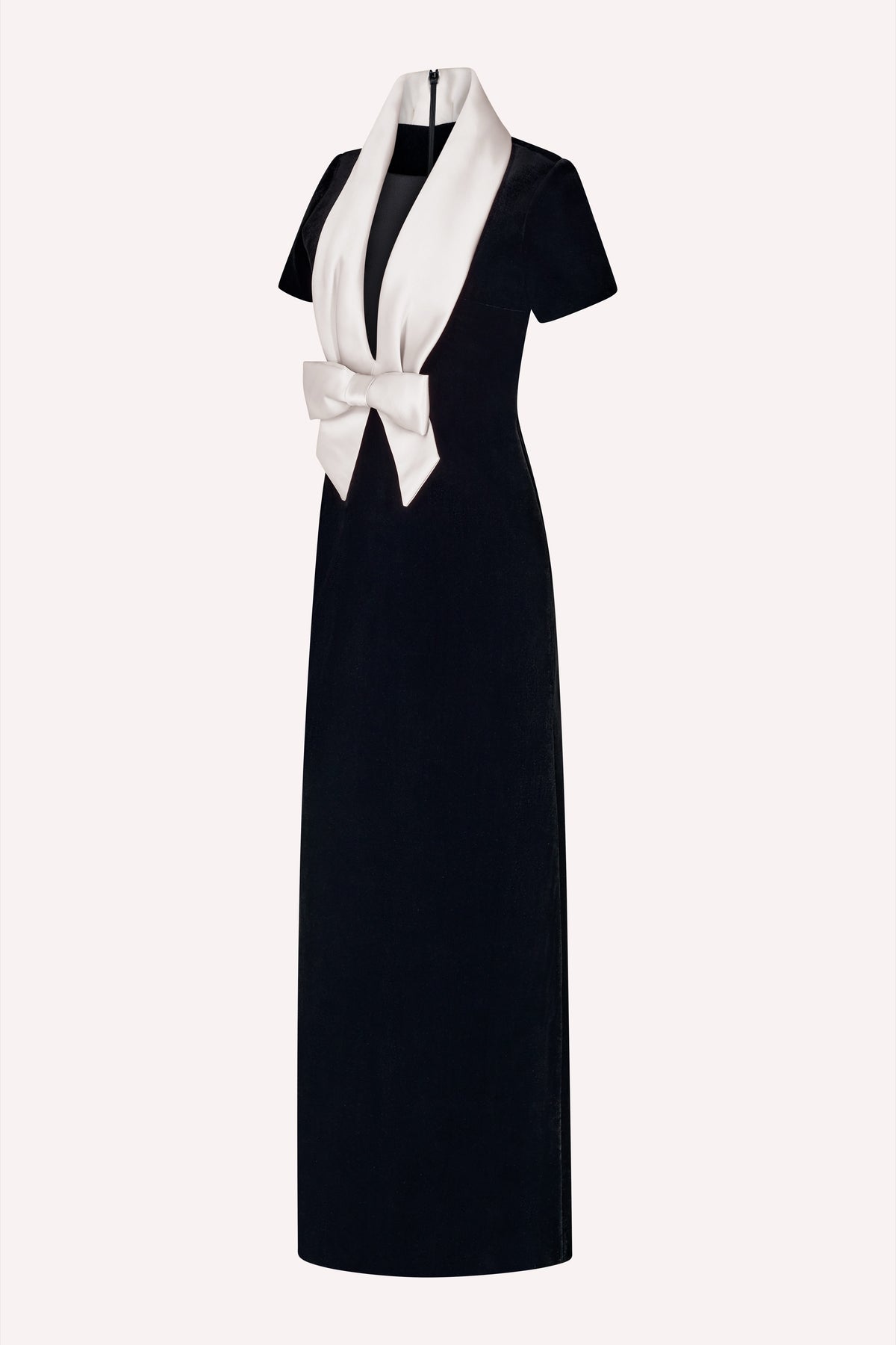 Runway Bow Dress Long Velvet Black/Ivory